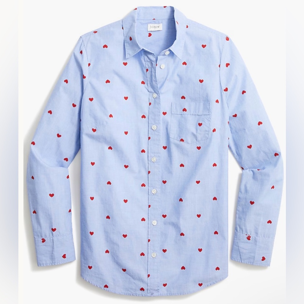 NWT J. Crew Factory Sz M Printed Heart button-up shirt in end-on-end cotton